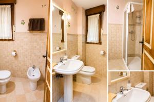 two pictures of a bathroom with a toilet and a sink at Casa Ilera II, en el corazon de Rioja Alta 8 PAX in Casalarreina +5 photos