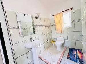 a bathroom with a toilet and a sink at HappiCasaRD & Holistic House in Sosúa