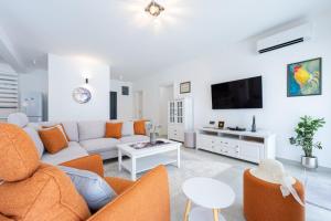 a living room with a couch and a tv at Villa Montenegrina in Krapina +16 photos