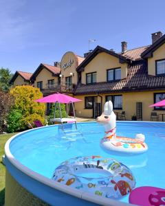 a pool with an inflatable dog in the middle at Rafa in Rowy