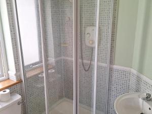 a bathroom with a shower and a sink at 19 River Glen in Curracloe