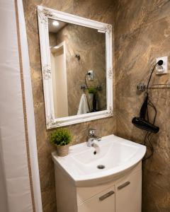 a bathroom with a sink and a mirror at Royal Apartmani in Negotin