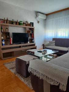 a living room with a couch and a tv at Apartman Mimi in Bratunac