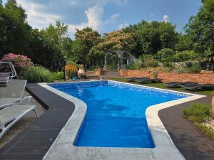 a swimming pool with blue water in a yard at Green Glamping Paravia in Krasica