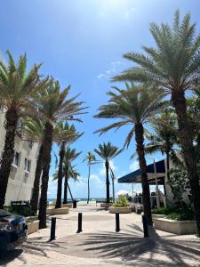 a group of palm trees in a parking lot at Beachfront Getaway Studio with Parking - M21 in Hollywood