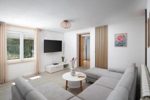 a living room with a couch and a tv at Pula Istria Apartments in Pula