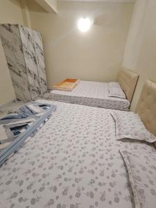 two twin beds in a room withthritisthritisthritisthritisthritisthritisthritisthritisthritis at Kalpavrukksha Luxury Service Apartment- Unit 4 - 1 BHK 2 King Size Cot Setup in Chikmagalūr