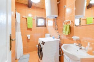 a bathroom with a washing machine and a sink at Rustic Cottage With Heated Pool - Happy Rentals in Velika Buna