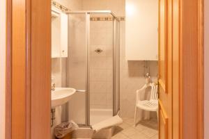 a bathroom with a shower and a sink at Haus Obweg - Postalm in Abtenau +33 photos
