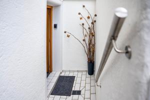 a hallway with a vase with a plant in it at Fewo Stembers in Heideck +13 photos