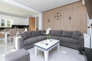 a living room with a couch and a table at Villa Andrionas Private Pool & Total Privacy in Corfu