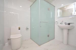 a bathroom with a shower and a toilet and a sink at Domel Tsaghkadzor in Tsaghkadzor +84 photos