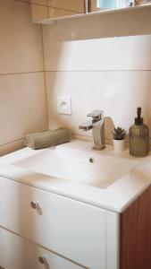 a bathroom sink with a faucet on top of it at Koochill in Koczała