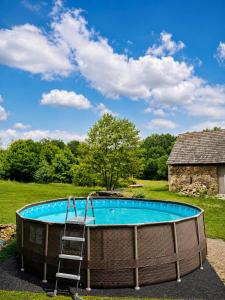 a ladder next to a swimming pool in a yard at Glamping Hive by Stream in Víska