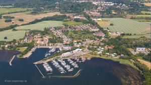 an aerial view of a marina with boats in the water at Haus Katharina, Balkon mit Meerblick in Lauterbach