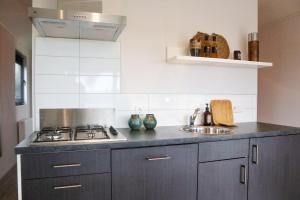 a kitchen with a stove and a sink at Cube la Mer 4 in Olburgen