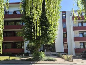 an apartment building with a tree in front of it at Lindenhof Wohnung 19 in Dahme