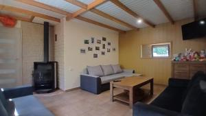 a living room with a couch and a fireplace at U Hanki in Turawa