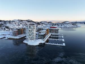an aerial view of a city in the water at Seabreeze Suite in Arendal