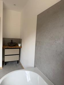 a bathroom with a bath tub and a sink at La Villa Andromède 10pers in Martillac