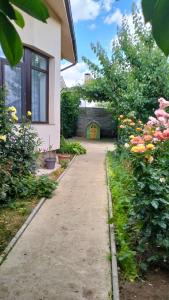a walkway in front of a house with flowers at Vila Aurora in Bordeiu