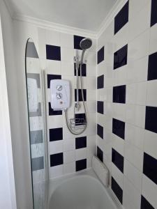 a bathroom with a shower and a bath tub at Seabiscuit in Scratby