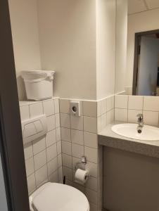 a small bathroom with a toilet and a sink at DJH Jugendherberge Xanten in Xanten