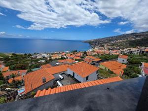 a view of a town with orange roofs and the ocean at The View in Santa Cruz