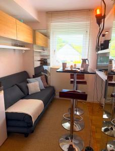 a living room with a couch and a table at Mini Apartment in Öhningen
