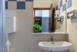 a bathroom with a sink and a mirror at Verdemilia Hotel in Anzola dell'Emilia +17 photos