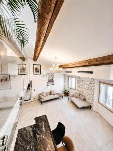 a large living room with a vaulted ceiling at Le Palais Aubernon in Antibes
