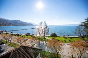 a view of a body of water with a pier at Lake city in Ohrid