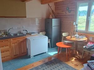 a kitchen with a refrigerator and a small table at Under Milky Way in Podgora