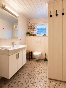 a bathroom with a sink and a toilet in it at Charming Cabin Near Hallingskarvet Ski Center, Cozy and Inviting! in Skoro +26 photos