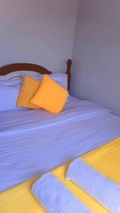a bed with two orange pillows on top of it at Classic in Narok
