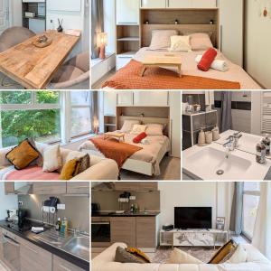a collage of photos of a bedroom with beds and a sink at Cocoon studio in Gap +10 photos