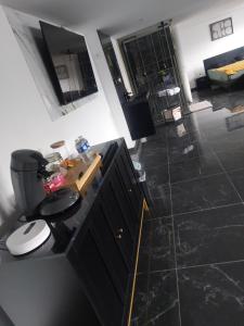 a bathroom with a toilet in a room at Suite Privée Deluxe O'Palawan Gold PROCHE TOURCOING CENTRE in Tourcoing