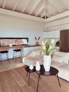 a living room with a couch and a table at Villa Melisea in Sfendoúrion