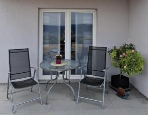 a table and two chairs and a table and a glass table and two plants at Hochsalerblick in Laufenburg