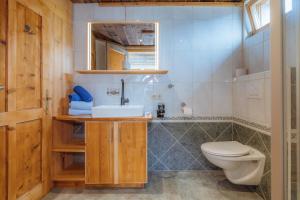 a bathroom with a white toilet and a sink at Familienwanderhof Eggeler in Liesing +42 photos