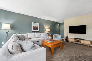 a living room with a couch and a tv at The Snowbird by Whiski Jack in Whistler