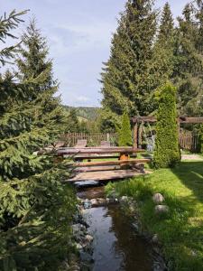 a wooden bridge over a stream with at Cabana Andre Vartop in Vartop
