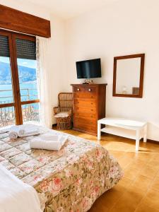 a bedroom with a bed and a tv and a window at Little house Lezzeno in Lezzeno