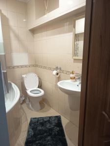a bathroom with a toilet and a sink at Comfort place in Ternopil