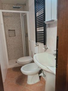 a bathroom with a toilet and a sink at Il Ciliegio di Lurisia in Lurisia