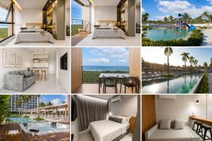 a collage of photos of a hotel room at Beach Resort in Salinópolis