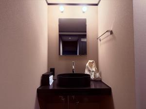 a bathroom with a sink and a mirror at ふくさぶろ in Ushikubi