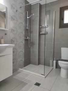 a shower with a glass door in a bathroom at Celeste Syvota in Syvota