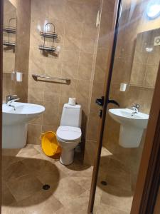 a bathroom with a toilet and a sink and a shower at Paunovi Guest House in Primorsko +67 photos