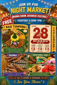 a flyer for a night market with different food at Little Malang Hostel小玛瑯青年旅舍 in Malang